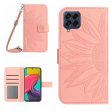 For Samsung Galaxy M53 5G HT04 Sunflower Imprinted Skin-touch PU Leather Case Wallet Stand Magnetic Phone Cover with Shoulder Strap For Discount