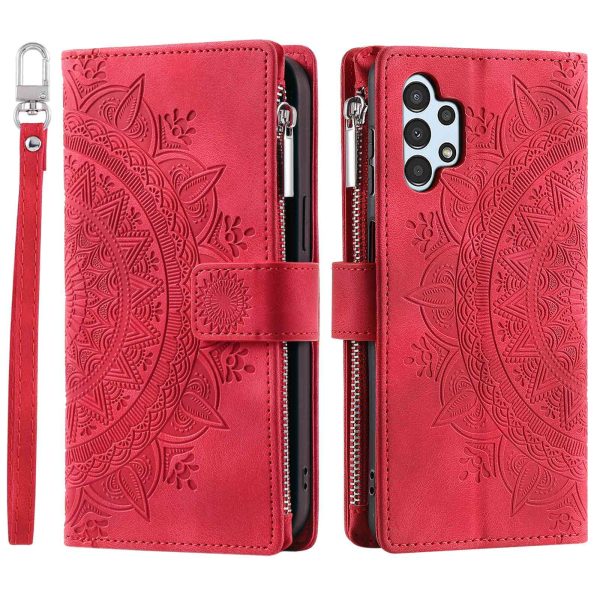 For Samsung Galaxy A13 4G   5G   A04s 4G (164.7 x 76.7 x 9.1 mm) Mandala Flower Imprinted PU Leather+TPU Phone Cover Stand with Multiple Card Slots Zipper Pocket Wallet Case Supply