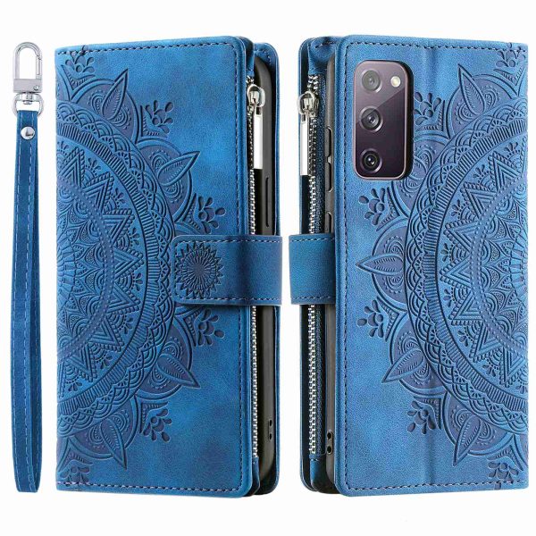 For Samsung Galaxy S20 FE 4G     5G     S20 FE 2022     S20 Lite Zipper Pocket Phone Case, Anti-fall Mandala Flower Imprinted PU Leather Stand Cover Multiple Card Slots Wallet on Sale