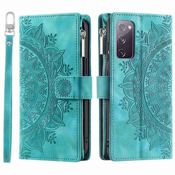 For Samsung Galaxy S20 FE 4G     5G     S20 FE 2022     S20 Lite Zipper Pocket Phone Case, Anti-fall Mandala Flower Imprinted PU Leather Stand Cover Multiple Card Slots Wallet on Sale