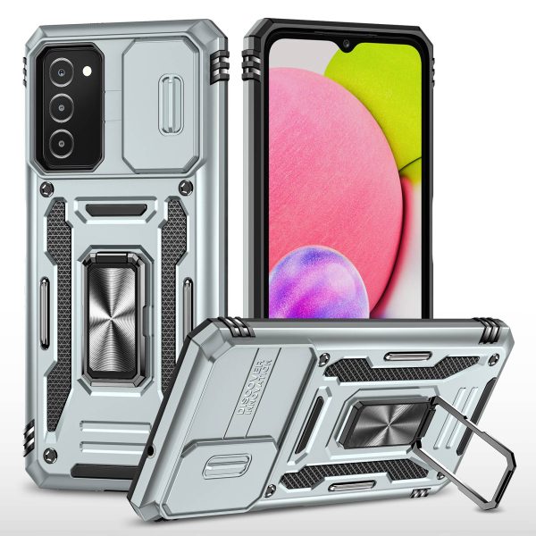 For Samsung Galaxy A03s (166.5 x 75.98 x 9.14mm) Armor Series Bump Proof Hybrid Hard PC Soft TPU Shockproof Case Ring Car Mount Kickstand Back Shell with Camera Cover Fashion