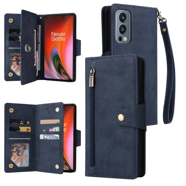 For OnePlus Nord 2 5G Zipper Pocket Design Phone Cover Rivet Buckle PU Leather Phone Case Stand Wallet with Strap Online Sale