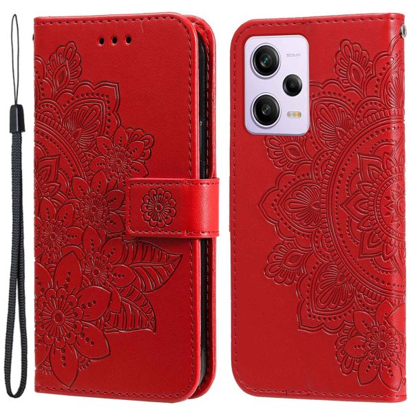 For Xiaomi Redmi Note 12 Pro 5G PU Leather Magnetic Closure Flower Imprinted Case Stand Feature Wallet Full Body Protective Phone Cover Shell with Strap on Sale