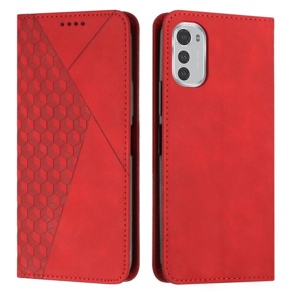 For Motorola Moto E32 4G   E32s 4G Imprinted Rhombus Pattern Wallet Phone Case PU Leather Folding Stand Magnetic Absorption Protective Flip Cover Online Hot Sale