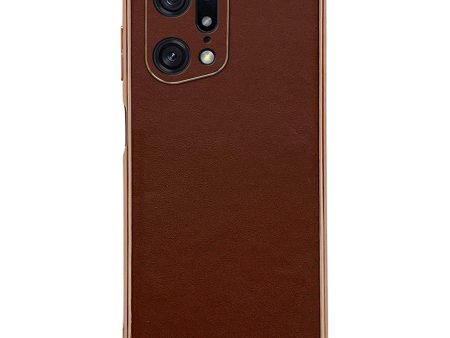 For Oppo Find X5 Pro 5G Electroplating Phone Case Genuine Leather Coated TPU+PC Anti-Fingerprints Cover Cheap