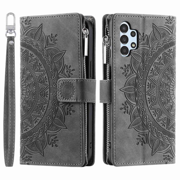 For Samsung Galaxy A13 4G   5G   A04s 4G (164.7 x 76.7 x 9.1 mm) Mandala Flower Imprinted PU Leather+TPU Phone Cover Stand with Multiple Card Slots Zipper Pocket Wallet Case Supply