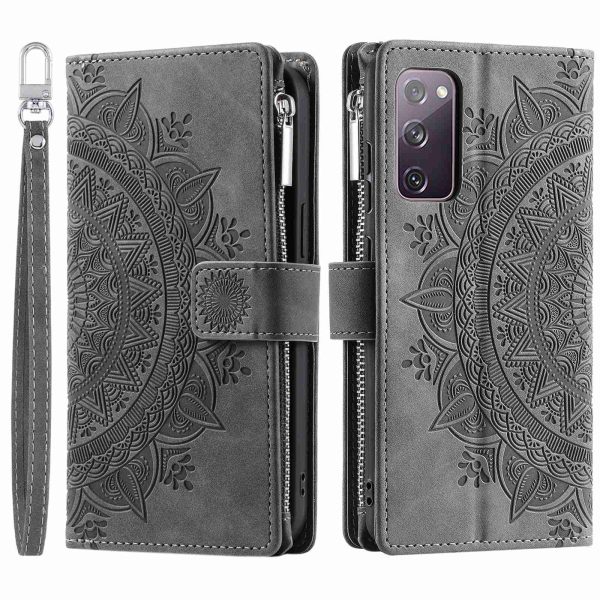 For Samsung Galaxy S20 FE 4G     5G     S20 FE 2022     S20 Lite Zipper Pocket Phone Case, Anti-fall Mandala Flower Imprinted PU Leather Stand Cover Multiple Card Slots Wallet on Sale