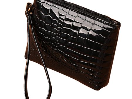 YF-166 Bright Surface Crocodile Texture PU Leather Coin Purse Small Zippered Change Pouch Women Wallet with Hand Strap Hot on Sale