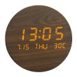 Round Alarm Clock Large Screen Living Room Rechargeable Wooden Wall Clock Temperature Display Online now