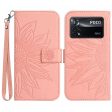 For Xiaomi Poco X4 Pro 5G HT04 Skin-touch PU Leather Anti-drop Cover Imprinted Sunflower Stand Wallet Phone Case with Strap For Discount