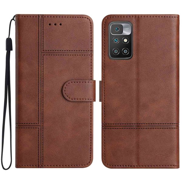 For Xiaomi Redmi 10 2022 4G Cowhide Texture Business Style PU Leather Flip Cover Wallet Stand Anti-scratch Phone Case For Sale