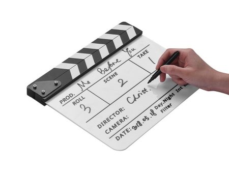 Movie TV Cut Action Scene Clapper Board Dry Erase Acrylic Director Film Clapboard Slate Marker + Pen For Discount