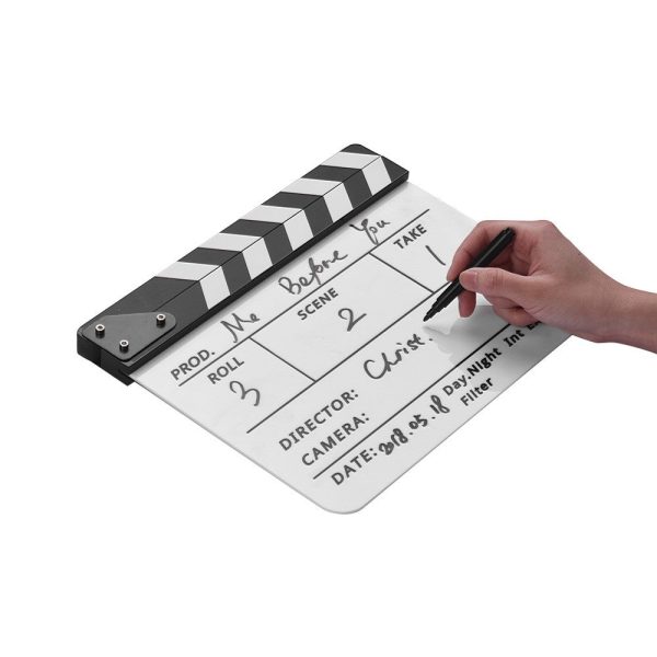 Movie TV Cut Action Scene Clapper Board Dry Erase Acrylic Director Film Clapboard Slate Marker + Pen For Discount