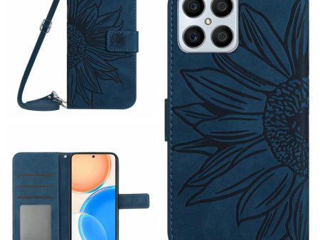 For Honor X8 4G HT04 Imprinted Sunflower PU Leather Flip Case Stand Magnetic Shockproof Skin-touch Wallet Phone Cover with Shoulder Strap Cheap