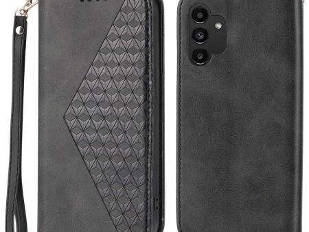 For Samsung Galaxy A13 4G   A13 5G   A04s 4G (164.7 x 76.7 x 9.1 mm) Calf Texture Leather Wallet Case Imprinted Rhombus Pattern Phone Stand Magnetic Absorption Phone Cover with Strap Online Hot Sale