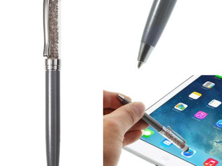 Grey Bling Flowing Crystal Capacitive Touch Stylus & Ballpoint Pen for iPhone iPad Samsung LG Huawei Online now