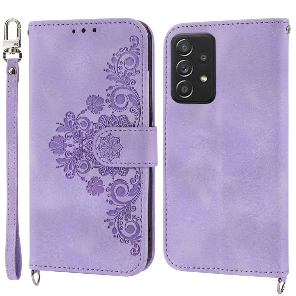 Skin-touch Imprinted Flowers Multiple Card Slots Leather Case for Samsung Galaxy A73 5G, Stand Wallet Phone Cover with Wrist Strap and Shoulder Strap Online