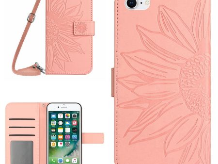 For iPhone 7   8 4.7 inch   SE (2020)   SE (2022) HT04 Skin-touch Stand Leather Case Imprinted Sunflower Phone Wallet Cover with Shoulder Strap Discount