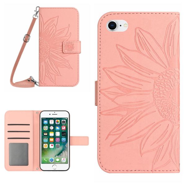 For iPhone 7   8 4.7 inch   SE (2020)   SE (2022) HT04 Skin-touch Stand Leather Case Imprinted Sunflower Phone Wallet Cover with Shoulder Strap Discount