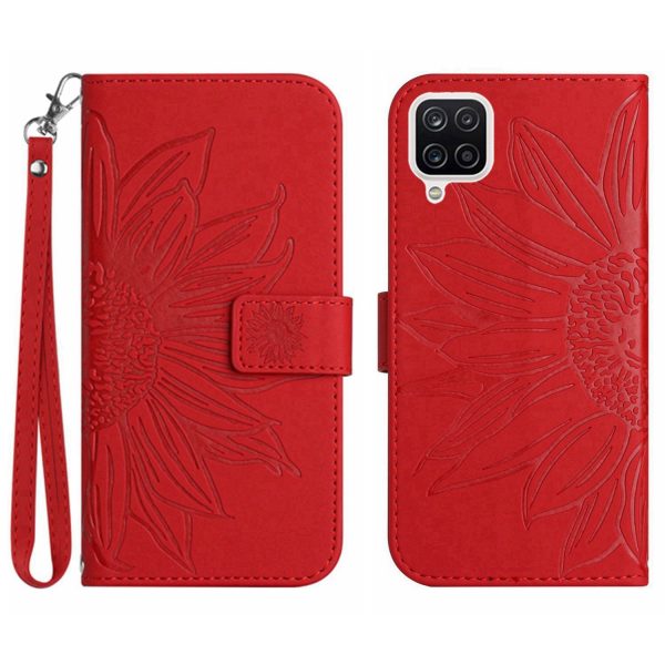 For Samsung Galaxy A22 4G (EU Version) HT04 Skin-Touch Flip Wallet Cover Imprinted Sunflower Full Protection Phone Case Stand with Hand Strap For Sale