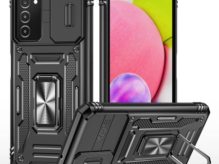 For Samsung Galaxy A03s (166.5 x 75.98 x 9.14mm) Armor Series Bump Proof Hybrid Hard PC Soft TPU Shockproof Case Ring Car Mount Kickstand Back Shell with Camera Cover Fashion