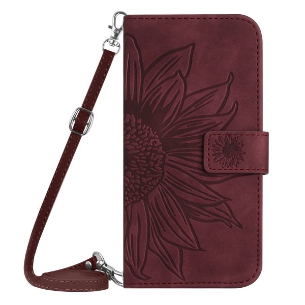 For Xiaomi Poco C40 4G HT04 Skin-touch Sunflower Imprinted PU Leather Foldable Stand Case Full Protection Phone Wallet Cover with Shoulder Strap Discount