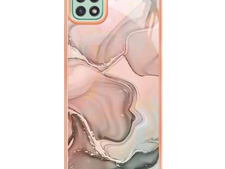 YB IMD Series-16 Style E for Samsung Galaxy A22 5G (EU Version) Anti-scratch TPU Phone Cover 2.0mm Marble Pattern IMD Electroplating Case on Sale