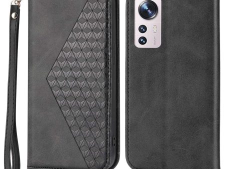 For Xiaomi 12 Pro 5G   12 Pro (Dimensity) 5G   12S Pro 5G Rhombus Pattern Imprinted Folio Flip PU Leather Stand Case Calf Texture Phone Wallet Cover with Strap on Sale