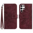 PU Leather Phone Case For Samsung Galaxy S22 Ultra 5G, HT04 Imprinted Sunflower Skin-Touch Stand Magnetic Closure Anti-drop Phone Wallet Cover with Strap Discount