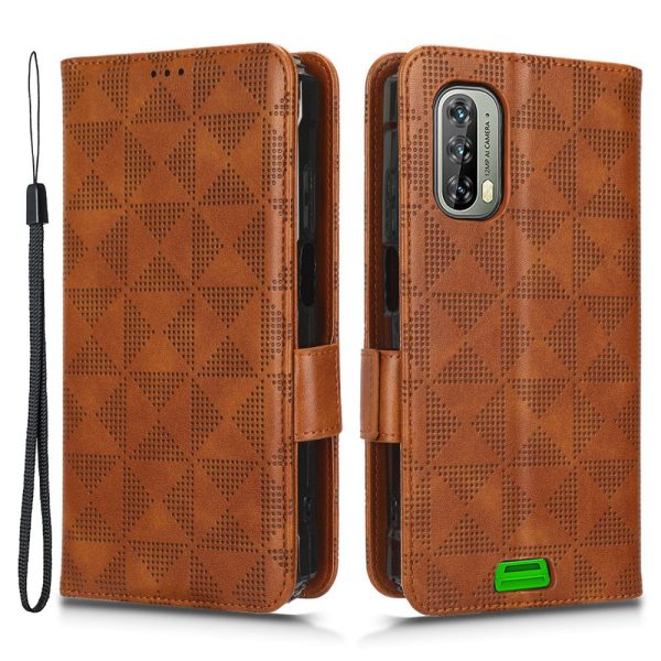 For Blackview BV7100 4G Imprinted Triangle Pattern PU Leather Stand Case Shockproof Folio Flip Phone Wallet Cover with Hand Strap Online Hot Sale