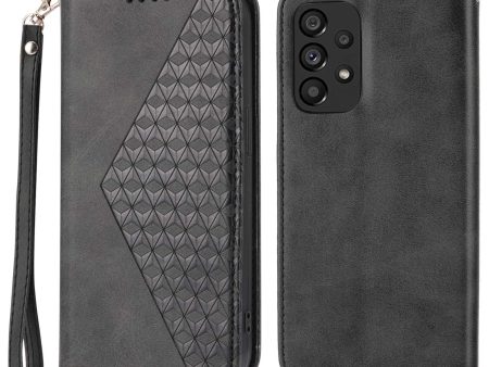 For Samsung Galaxy A72 4G   5G Full Protection Calf Texture Phone Case PU Leather Wallet Stand Imprinted Rhombus Pattern Cell Phone Cover with Strap Sale