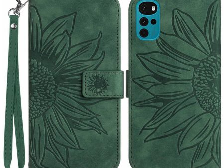 Imprinted Sunflower Leather Case for Motorola Moto G22, Skin-touch Stand Wallet Magnetic Flip Protective Phone Cover with Strap on Sale