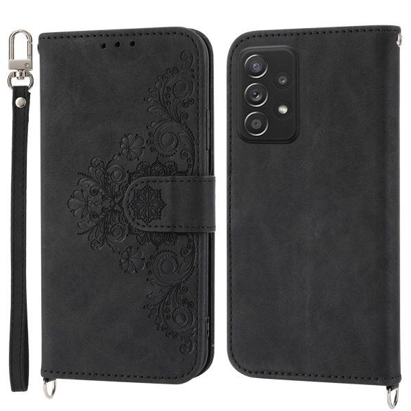 Skin-touch Imprinted Flowers Multiple Card Slots Leather Case for Samsung Galaxy A73 5G, Stand Wallet Phone Cover with Wrist Strap and Shoulder Strap Online