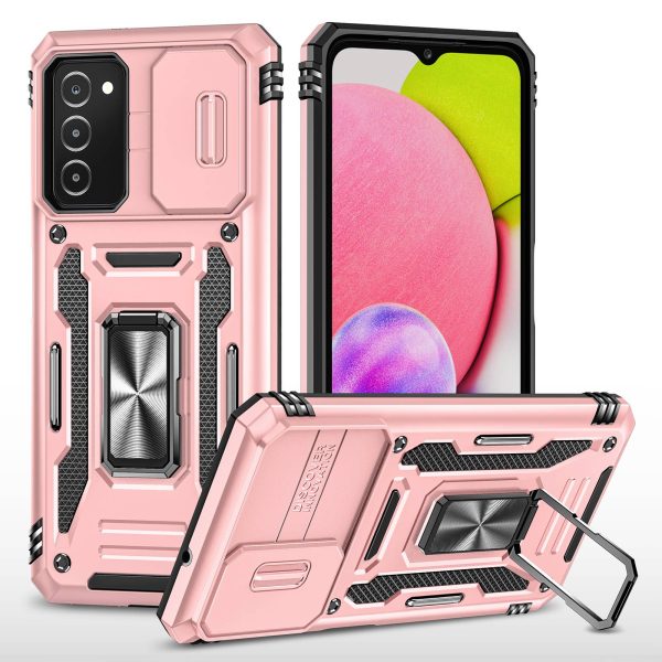 For Samsung Galaxy A03s (165.8 x 75.9 x 9.1mm) (US Version) Armor Series Shock Absorbing Hybrid Hard PC Soft TPU Case Ring Car Mount Kickstand Back Shell with Camera Cover For Discount