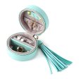 sp01205 Round Small Jewelry Box Earring Ear Stud PU Leather Mini Portable Travel Jewelry Case Organizer with Tassel Dangle For Cheap