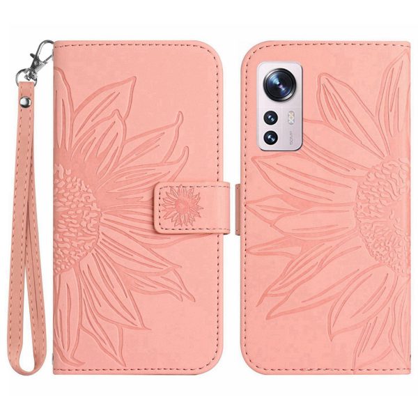 For Xiaomi 12 Pro 5G   12 Pro (Dimensity) 5G   12S Pro 5G HT04 Imprinted Sunflower Wallet Case Skin-Touch PU Leather Stand Phone Cover with Strap Fashion