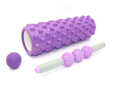 3-in-1 45cm Yoga Column Fitness Set Hollow Core Pilates Massage Roller Plantar Fasciitis Ball Yoga Ball Stress Relief Muscle Relax Exercise Kit Sale