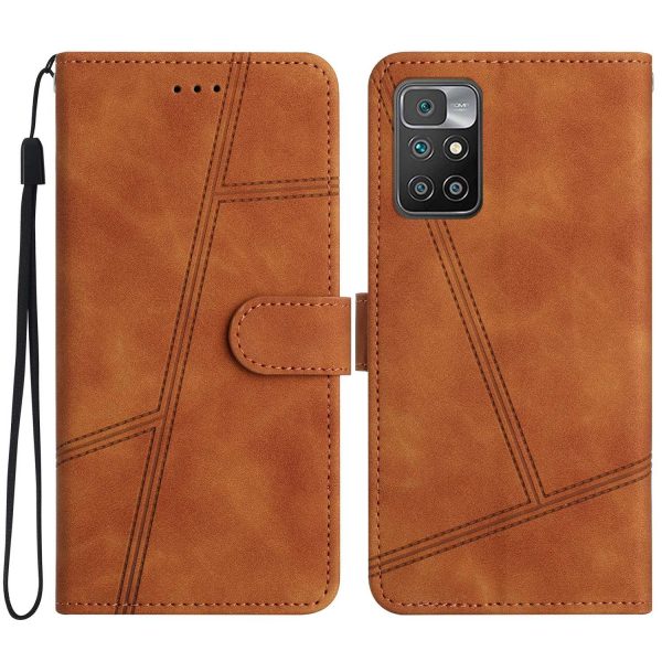 For Xiaomi Redmi Note 11 4G (MediaTek)   10 4G (2021)   10 2022 4G   10 Prime Lines Imprinted Protective Case Retro Skin-touch PU Leather Phone Stand Wallet Cover Supply