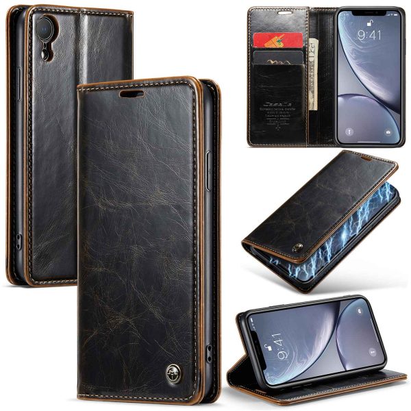 CASEME 003 Series For iPhone XR 6.1 inch Retro Waxy Texture Phone Case Magnetic Auto Closure PU Leather Stand Wallet Cover on Sale