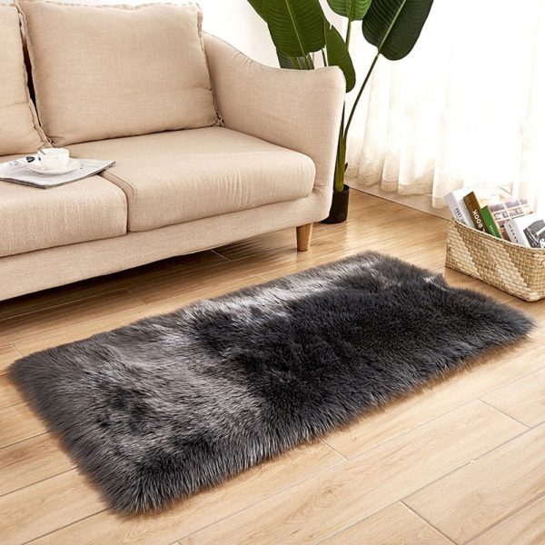 Soft Faux Fur Rug Fluffy Rectangle Shape Sheepskin Fur Carpet Rug for Nursery Room, Bedroom, Luxury Home Decor Online