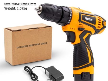 HILDA Electric Drill Screwdriver 12V US Plug Rechargeable Cordless Woodworking Drill Power Tool Power Drill Driver For Cheap