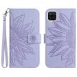 For Samsung Galaxy A22 4G (EU Version) HT04 Skin-Touch Flip Wallet Cover Imprinted Sunflower Full Protection Phone Case Stand with Hand Strap For Sale