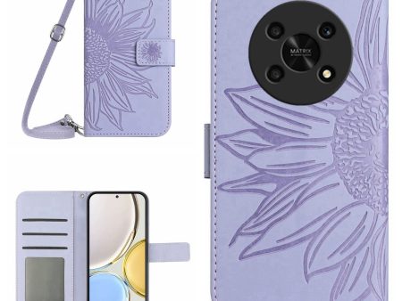 Cell Phone Case For Honor Magic4 Lite 5G, Skin-touch Imprinted Sunflower Phone Cover with Shoulder Strap PU Leather Wallet Stand Discount