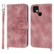 For Xiaomi Poco C40 4G Imprinted Flowers Skin-touch Stand Phone Cover Multiple Card Slots PU Leather Wallet Case with Wrist Strap and Shoulder Strap Supply