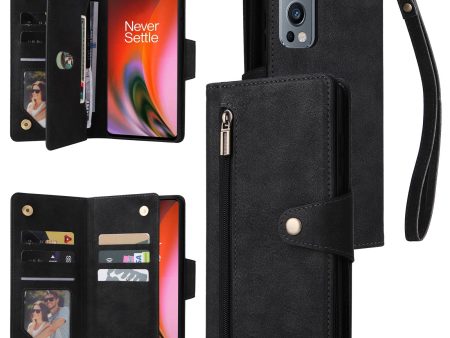 For OnePlus Nord 2 5G Zipper Pocket Design Phone Cover Rivet Buckle PU Leather Phone Case Stand Wallet with Strap Online Sale