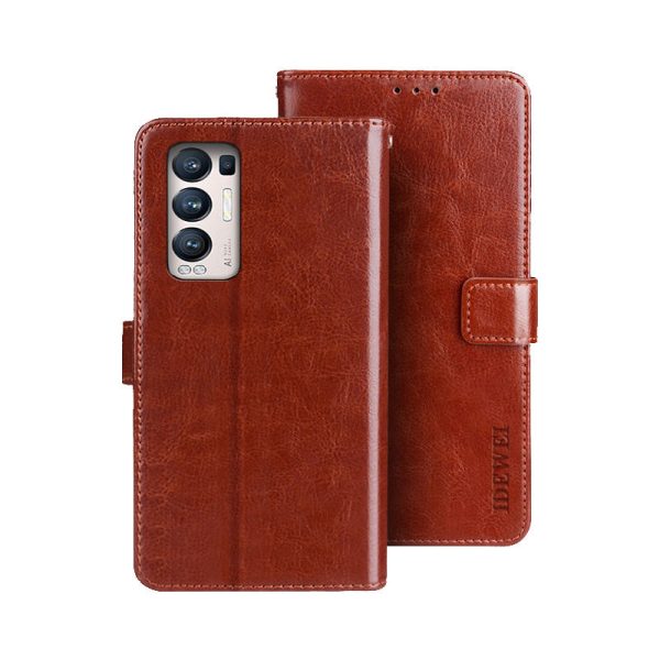 IDEWEI Folio Flip Crazy Horse Texture Leather Mobile Casing with Wallet Stand for Oppo Find X3 Neo Discount