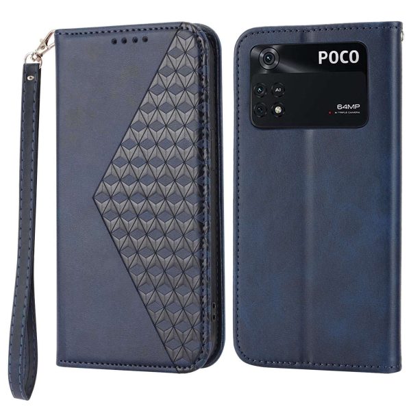 For Xiaomi Poco X4 Pro 5G Imprinted Rhombus Pattern Phone Stand Case Calf Texture PU Leather Wallet Magnetic Closure Cover with Strap Cheap