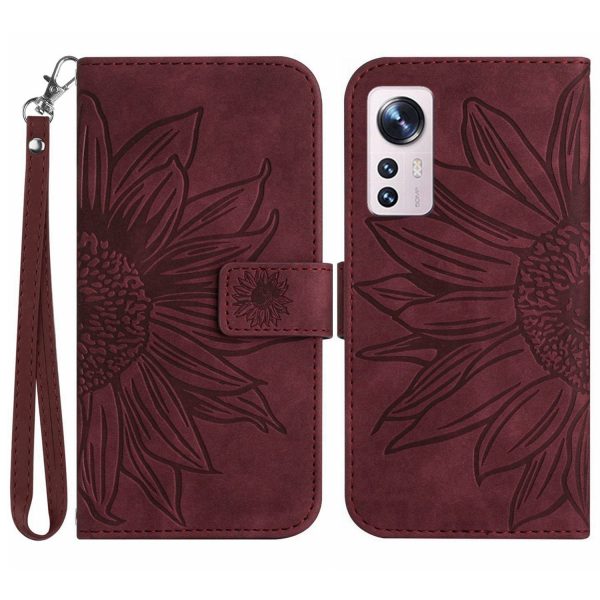 For Xiaomi 12 Pro 5G   12 Pro (Dimensity) 5G   12S Pro 5G HT04 Imprinted Sunflower Wallet Case Skin-Touch PU Leather Stand Phone Cover with Strap Fashion