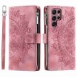 For Samsung Galaxy S22 Ultra 5G Zipper Pocket Phone Case, Mandala Flower Imprinted PU Leather Stand Cover Multiple Card Slots Wallet on Sale