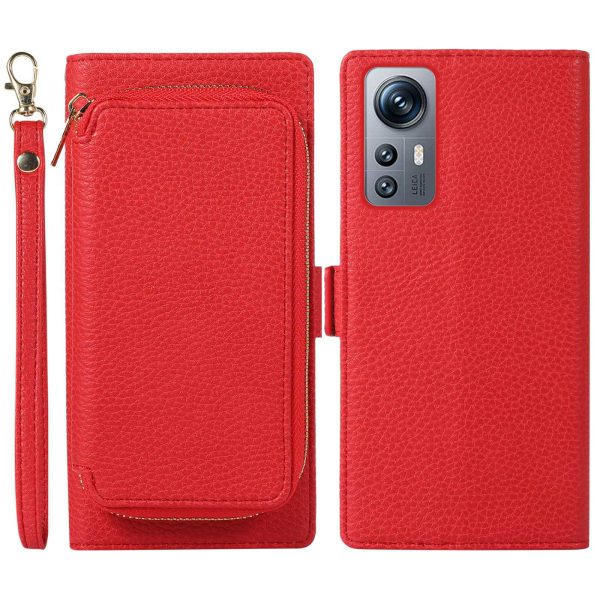 For Xiaomi 12 5G   12X 5G   12S 5G Magnetic Detachable Zipper Card Bag 2-in-1 Litchi Texture PU Leather+TPU Cover Full Protection Phone Stand Wallet Case with Strap For Discount